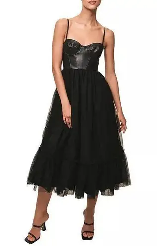 Hutch Essex Faux-Leather Corset Midi Dress Tulle Goth Cowgirl $350 NWT 8