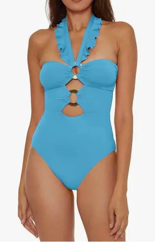Soluna Swim Standard Buckle Up One Piece Bandeau Swimsuit Large Blue