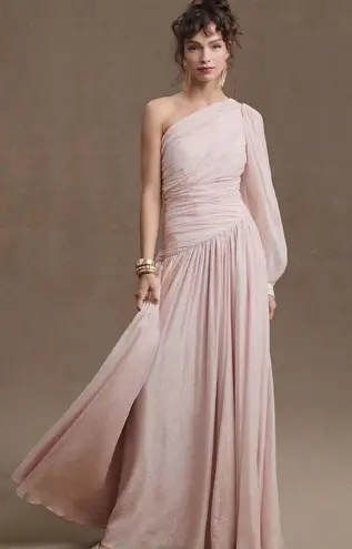BHLDN Jade Metallic One Shoulder Maxi Dress