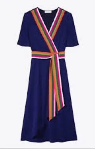 Tory Burch Peggy Color Block Navy Wrap Dress Size 0