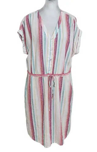 Time and Tru Striped Multicolor Linen Dress Size Large 12