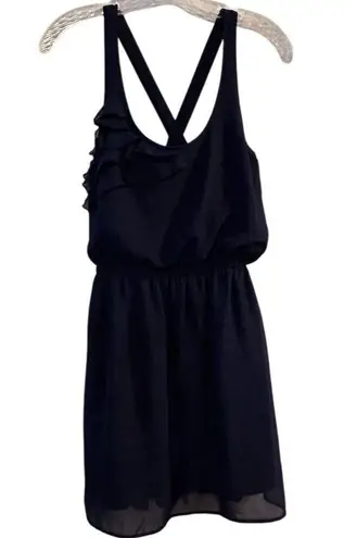 Eyelash Couture Women's S Blue Ruffle Cross-Back Sleeveless Short Dress Casual