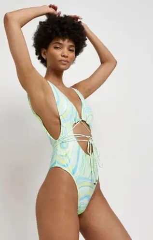 River Island Green Bright Strappy Wrapover Swimsuit size 12 (B57 )