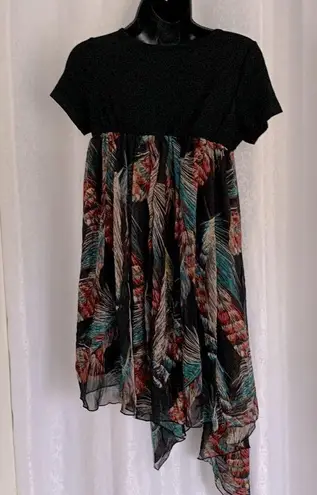 FEATHER CHIFFON ASYMMETRICAL Top/Dress Sz: S Black