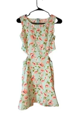 Day & Night Baby Blue Pink Floral Cut Out Sleeveless Dress Women Sz Med