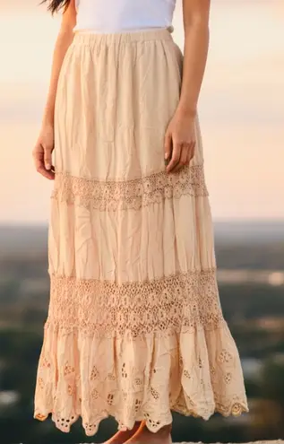 Solitaire by Ravi Khosla Boho Tiered Lace Maxi Skirt Bohemian Festival Country