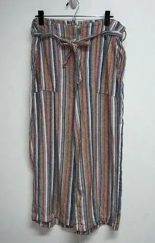 Seven7 Linen Blend Cropped Wide Leg Pants Womens Size 12 Multicolor Stripe Boho