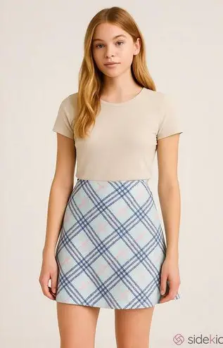 NWT Y2K Mini Skirt Size Medium Knit Academia Plaid Grunge School Girly coquette Blue