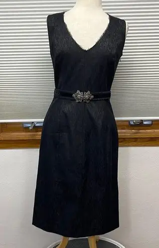 T Tahari Black Animal Print Sleeveless V-Neck Belted Midi Dress Size 4