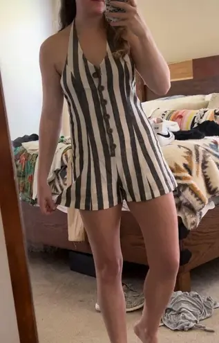 NWT Striped Button Halter Romper