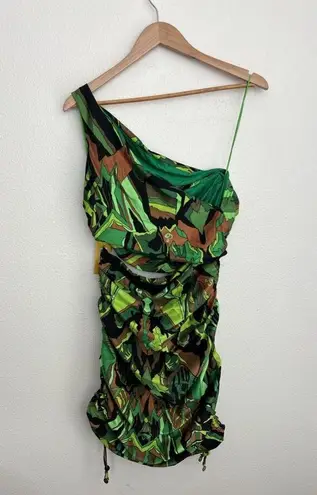 DUNDAS Gala Ruched One Shoulder Cutout Jersey dress Jungle Camo IT 46 US 10 Green