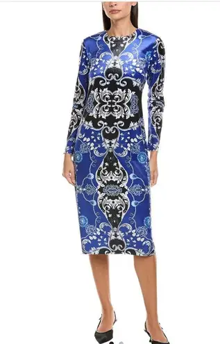 Tyler Boe Dana Velvet Patterned Sapphire Combo Midi Pencil Dress NEW W2015 Sz S Blue - Image 1
