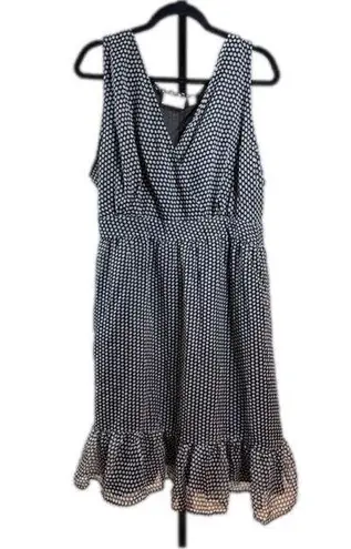 Avenue Black White Polka Dot Midi Dress 24 Sheer V