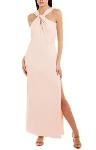 Bebe  Pink Blush Scuba Crepe Halter Sleeveless Maxi Gown Dress Women's Sz 8 NWT