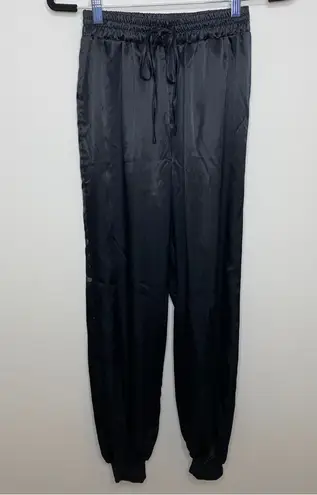 Cozycore Joggers Pants Black Satin Athleisure Loungewear Luxe Look Small