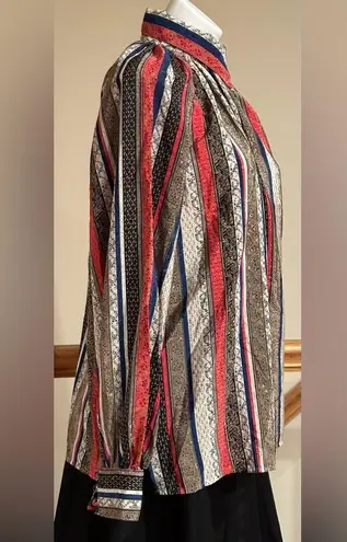 Evan Picone Vintage Striped Paisley Multi Color High Neck Satin Blouse Sz. L