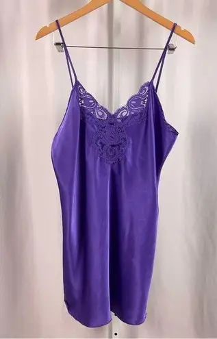 Vintage Inner Most Large Jewel Tone Lace Deep Purple Satiny Silky Slip Dress