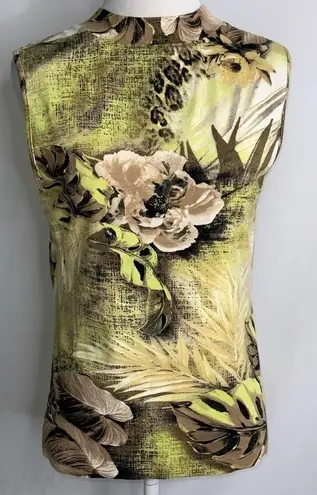 Apriori Golden Yellow Tan & Green Tropical Floral High Neck Sleeveless Top 10