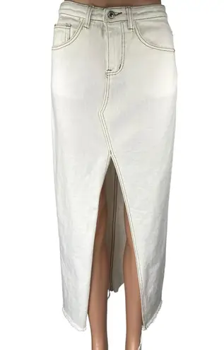 White Fox Women's White High Waisted Split Front Midi Denim Jean Skirt Size XS