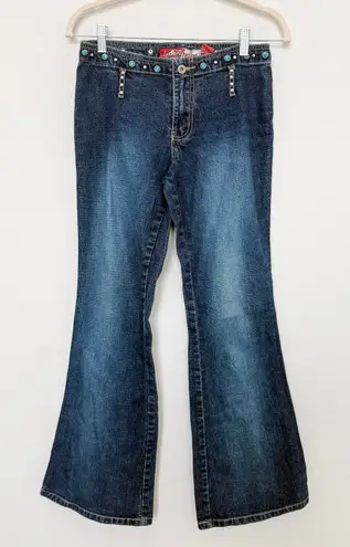 Vintage Y2K Laze Jeans Womens Low Rise Jeans Size S Blue Studded Flare Indie