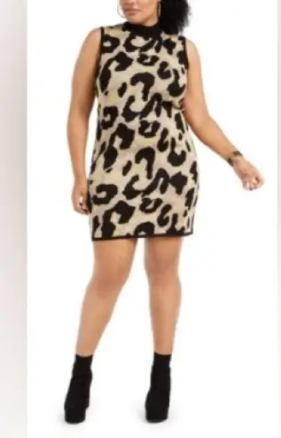 Planet Gold Plus Size 3X Animal Print Sleeveless Cocktail Party Sweater Dress