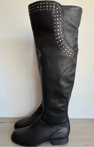 Matisse Thunder Road Over The Knee Studded Moto Tall Black Leather Boots 9 M