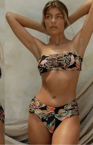 Stone Fox Swim Inez Bikini Bandeau Top in Rainbow Jungle NWT Size Small