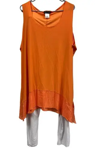 Slinky Brand Set  2 Piece Orange Flowy Cami Tank White Pants Comfort Womens 2X