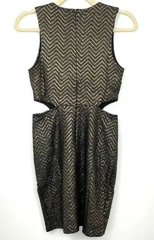 Moon Collection New The Moon Metallic Chevron Cut Out Side Mini Dress Gold Black