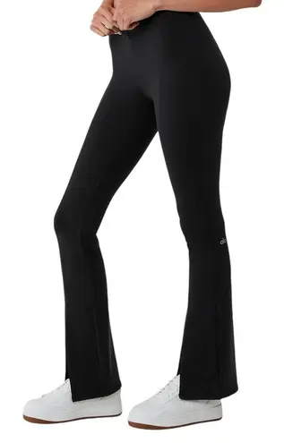 Alo Yoga Airbrush High-Waist Flutter Legging Black Flare Split Leg Size S