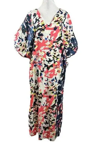 Ginger Abstract LagenLook Kaftan Kimono Maxi Dress Small Medium Art to Wear Red