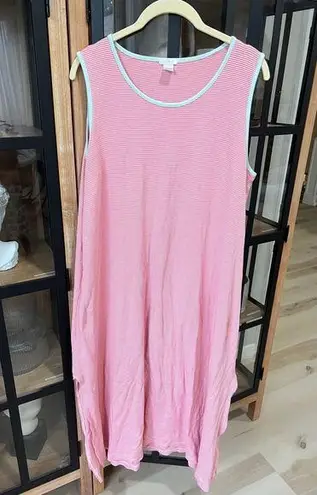 LAKE pajamas nightgown dress Pima cotton loose sleeveless tank stripe coral mint Size XL