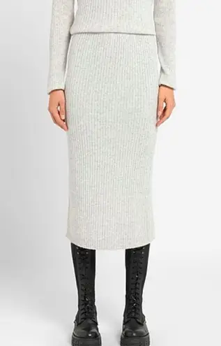8 by YOOX Grey Wool Ribbed Midi Skirt Size XS Gray