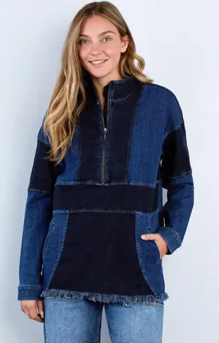 WASH LAB DENIM Popover Denim Shirt Jacket Size Small Blue