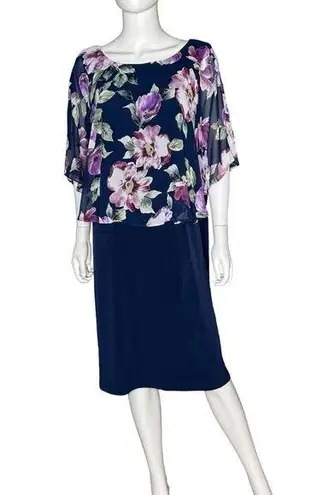 Connected Apparel Alyssa Navy Violet Floral Cape Dress Women’s Sz 14W NWT