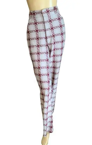 VINTAGE 1980'S GRAY AND MAROON PATTERN BOOT CUT TROUSERS (36/XL) Red
