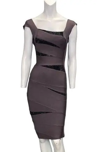 Jovani  Square Neck Cap Sleeve Bandage Dress Grey Purple Size 0 NWT