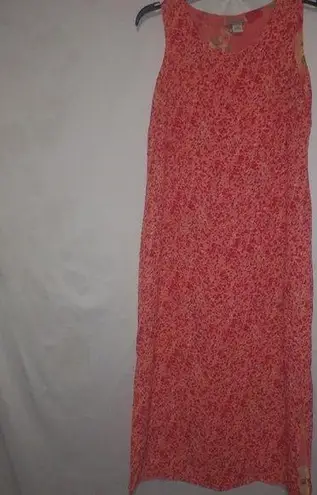 Notations M Sleeveless Floral Lined Slit Knee Length Dress in Fresh Coral