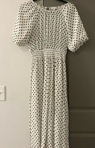 Moon River Polka Dot Puff Sleeve Maxi Dress