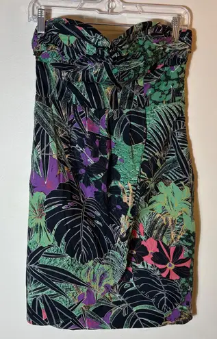 Edme & Esyllte Tropical Floral Strapless Sweetheart Neckline Mini Dress Size 4 Black