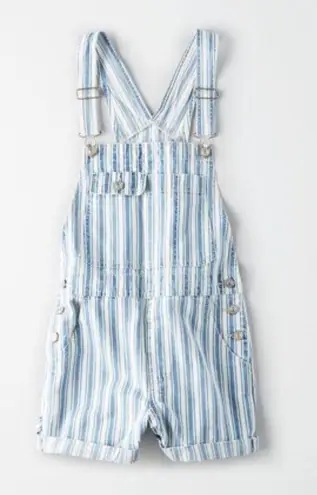 American Eagle  High Waisted Tomboy Shortall Bibs Blue & White Stripes Size Small