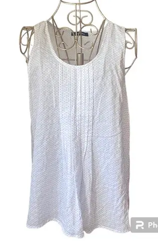 Doe & Rae white with blue polka dots top with pleated detail