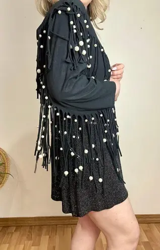 80’s Pearl Fringe Bolero Jacket size large Black