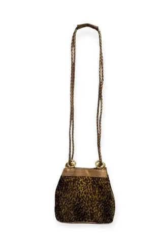 Tiannl ✽ Faux Fur Crossbody Handbag ✽ Animal Print ✽ Vegan Gold Metal Snakeskin Brown