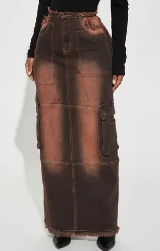 FashioNova Tinted Denim Cargo Maxi Skirt