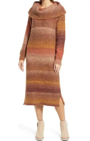 Caslon New  Ombré Striped Sweater Dress Long Sleeve Knit Midi Orange Brown