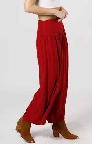 Band Of The Free New Smocked Waist Wide Leg Cropped Pants Red Chevron Size Small
