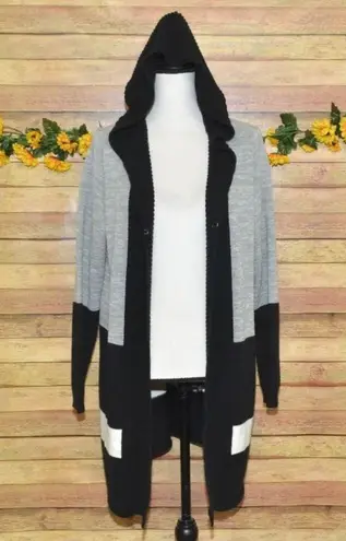 French Dressing Jeans Gray Black Color Block Hooded Long Cardigan Sweater Size L Size L