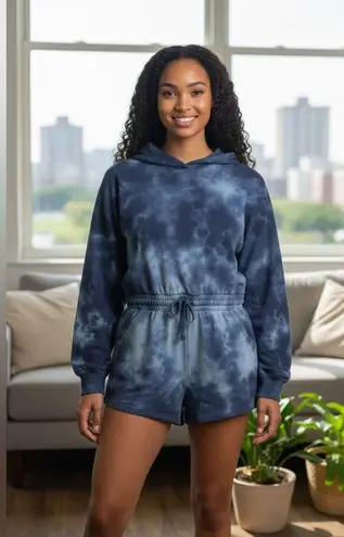 FP Movement Womens Blue Tie Dye Hoodie Romper