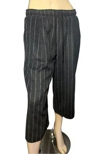 MIG Korea Design S Charcoal Gray Pinstripe Cotton Pull On Wide Leg Culotte Pants
